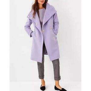 XS NWT Ann Taylor Wool Blend Belted Funnel Neck Belted Peacoat Lilac Coat XS